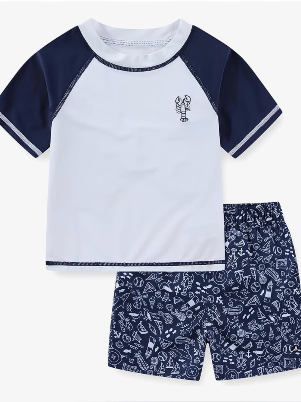 New Sperry Boys Rash Guard Shirt and Swim Trunks 2 Piece Swimwear Set